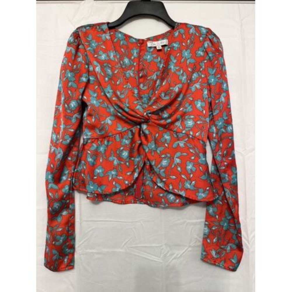 Love, Whit by Whitney Port Women Red Blue Floral Crop Top Size Small‎ 102045A01